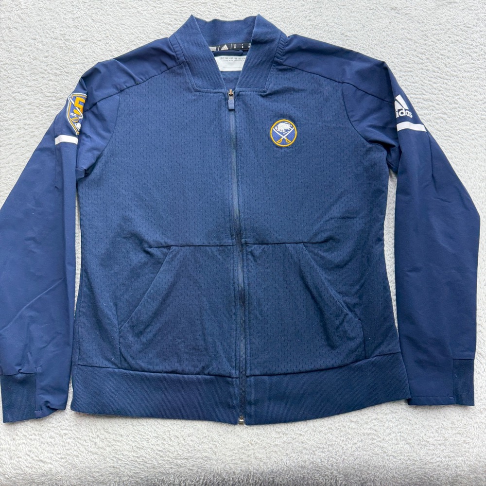 Adidas Buffalo Sabres NHL Navy Blue Full Zip Track Jacket Women M 50th Anniv‎